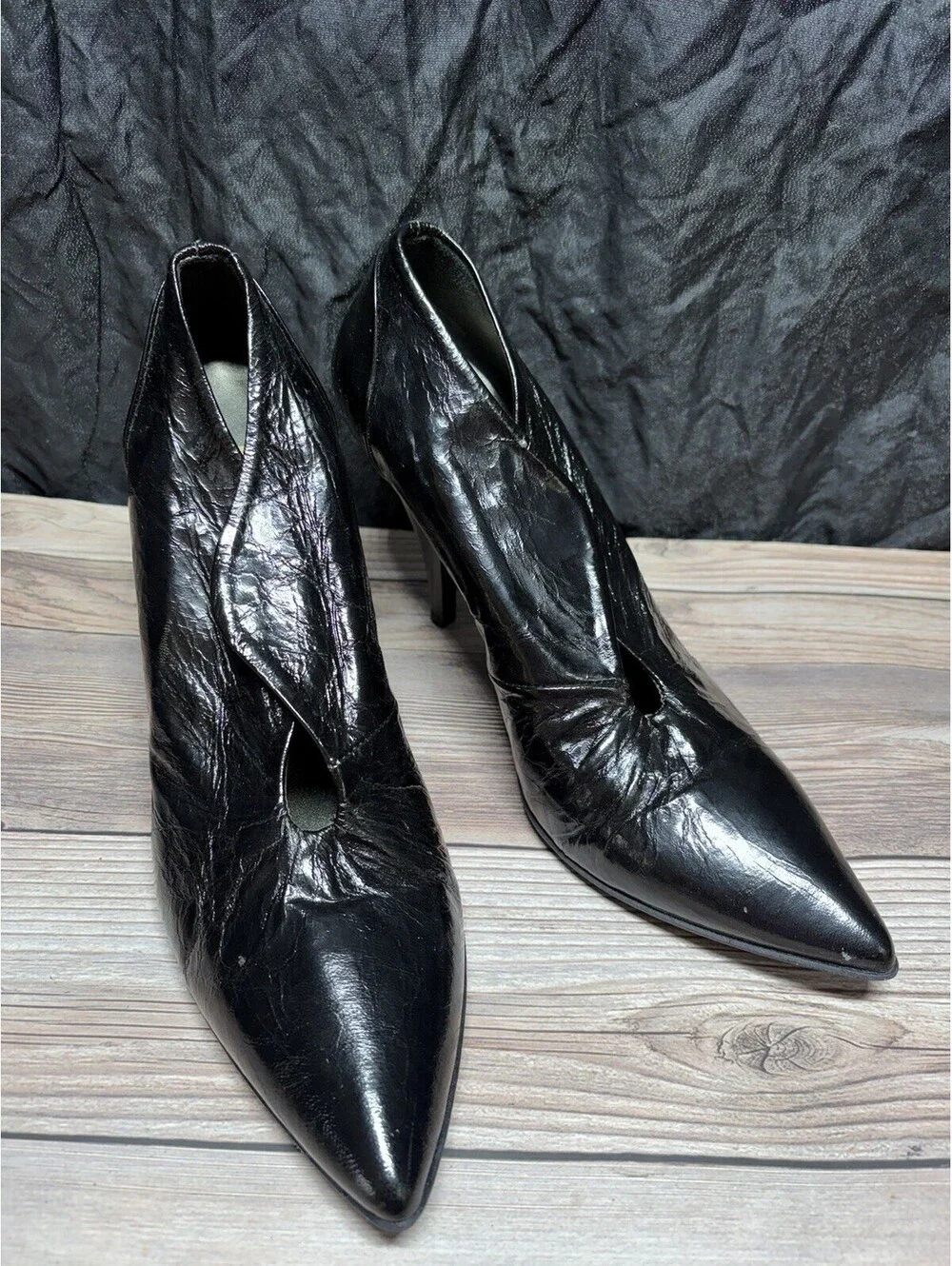Womens Ankle Boots Black Metallic Slim Heels Leather 8 M